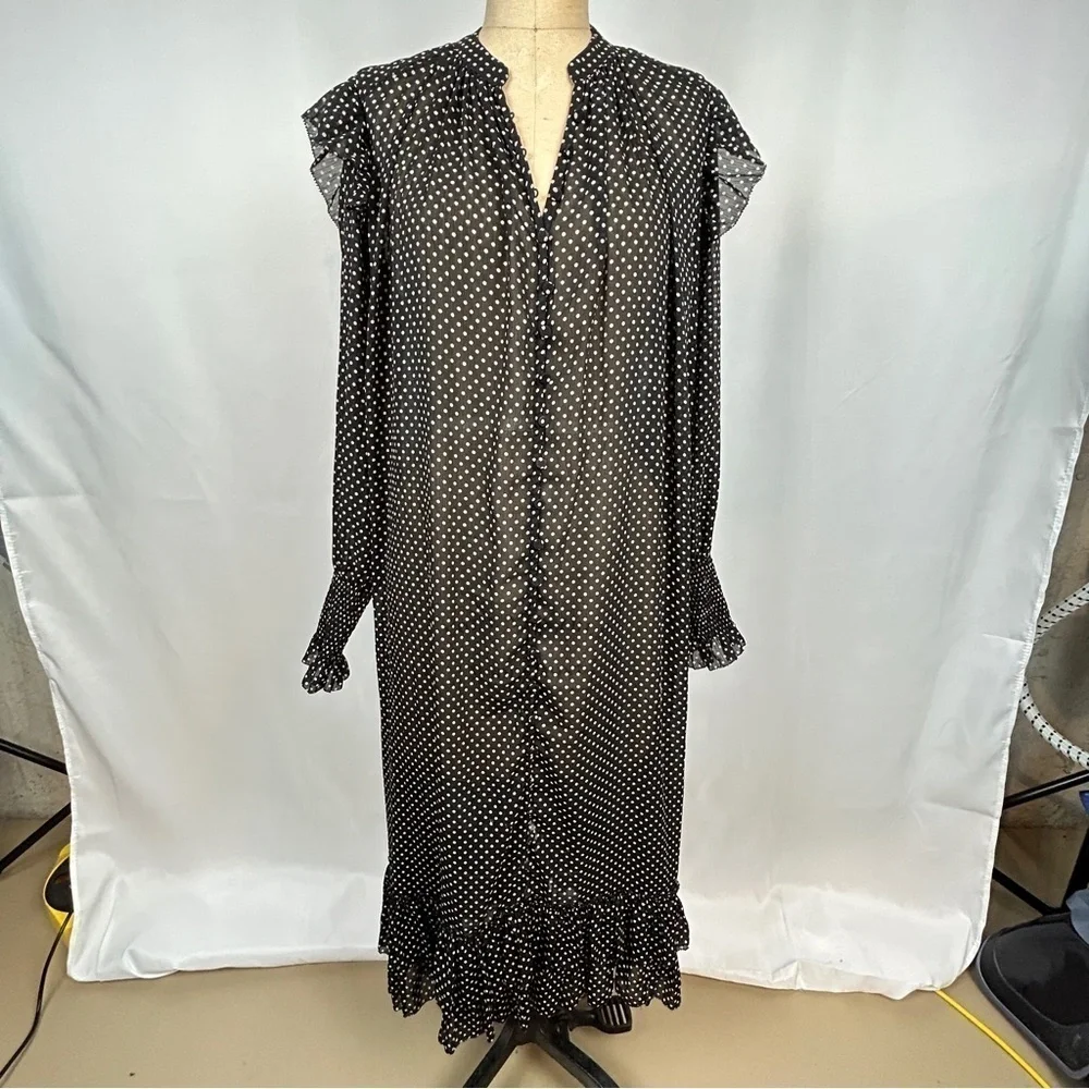 NEW ALLSAINTS Lara White Dot Black Sheer Long Sleeve High/Low Maxi Dress Size 2